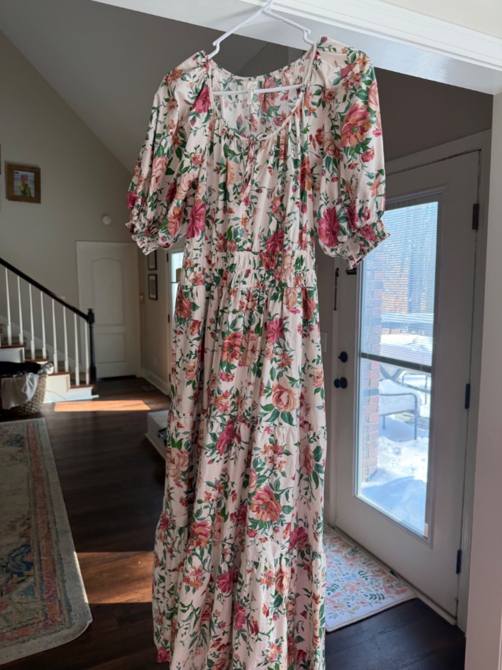 ANTHROPOLOGIE charming floral maxi milk maid style puff sleeve romantic dress M - Picture 3 of 5